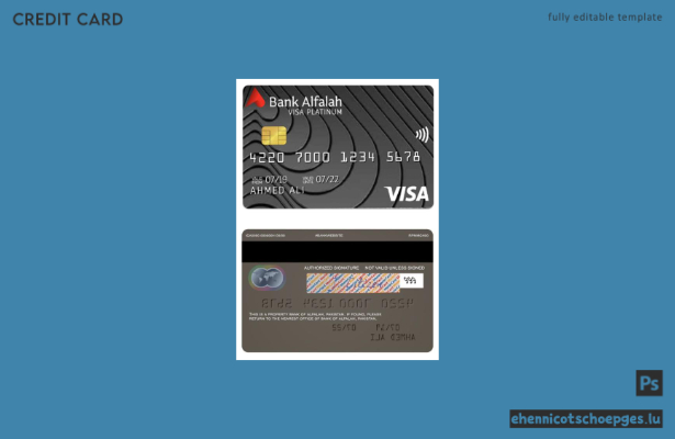 Beispielvorschau für eine Platin-Visa-Kreditkarte der Pakistan Bank of Alfalah